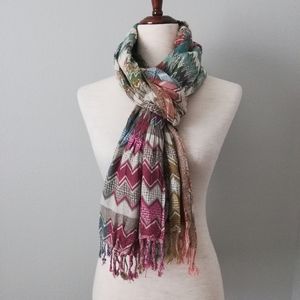Aldo Multicolored Zig-Zag Pattern Fringed Boho Scarf